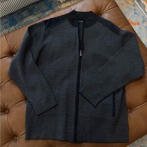 Men's Navy and Gray Zip-Up Sweater